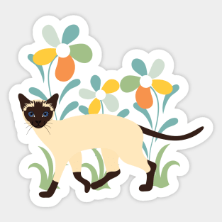 Siamese Cat and Flowers Sticker